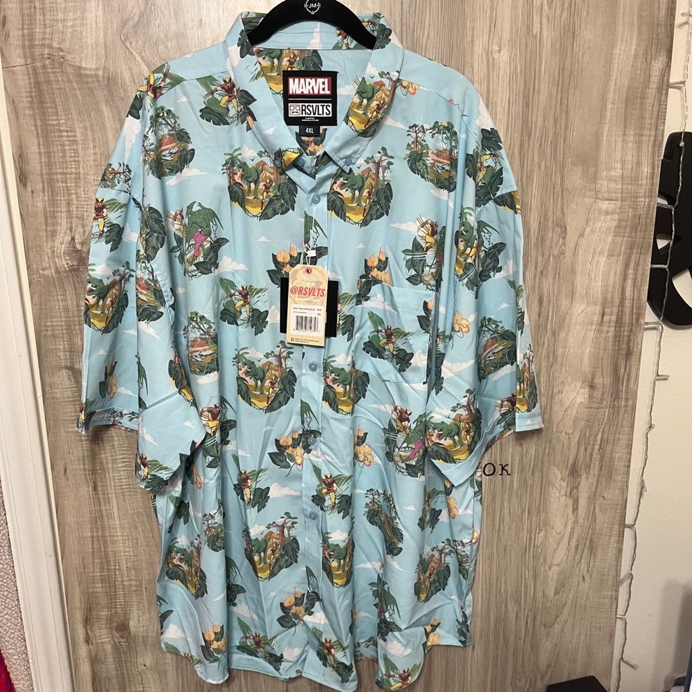 Marvel RSVLTS Shirt Mens 4XL Blue Wolverine Savage Land KUNUFLEX Button Up